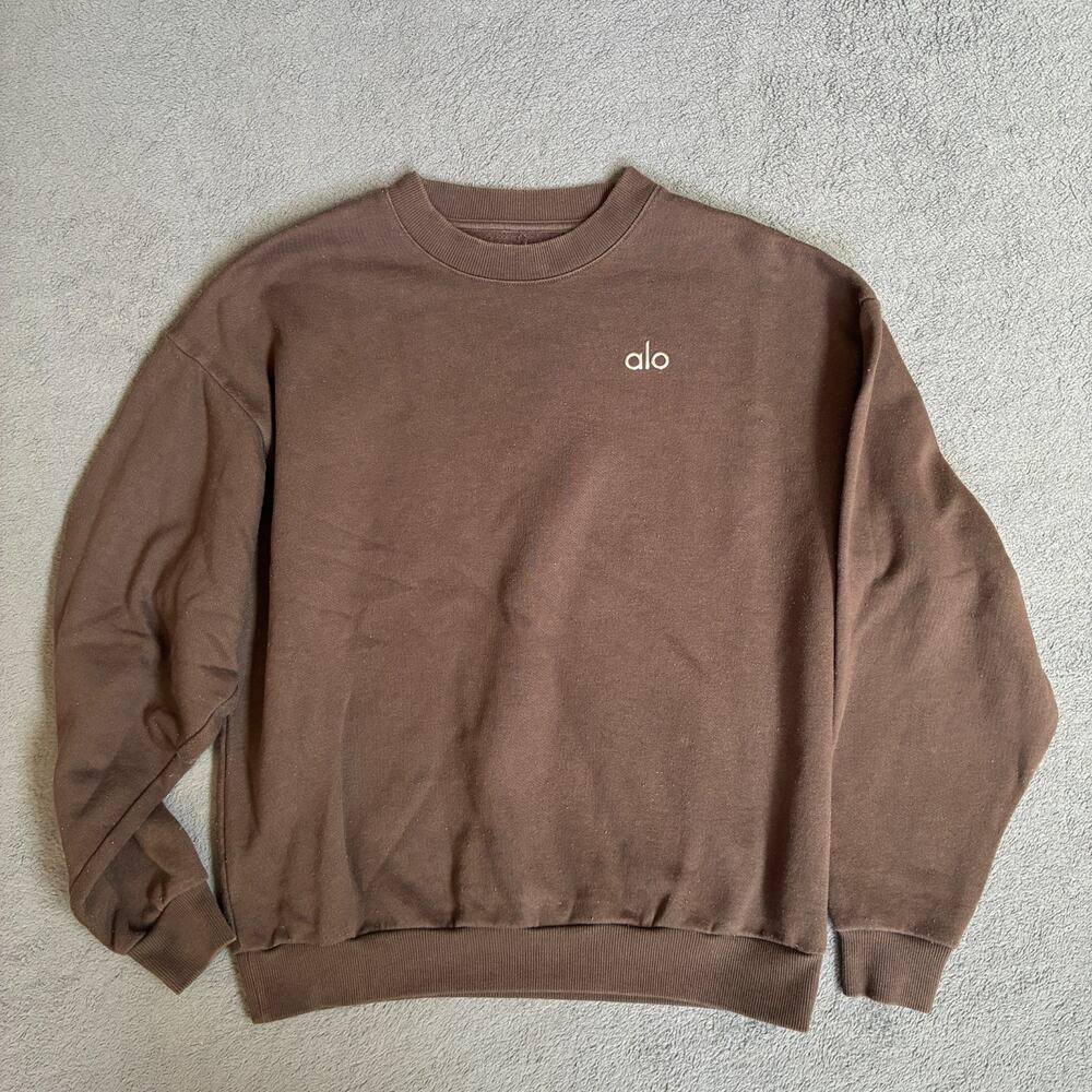 Alo Yoga Accolade Espresso Ribbed Crew Neck Pullover Sweatshirt Women's Size XL